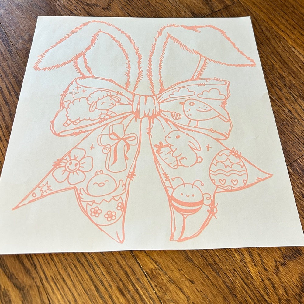 Cute Coral/pink Bow with bunny ears DTF transfer